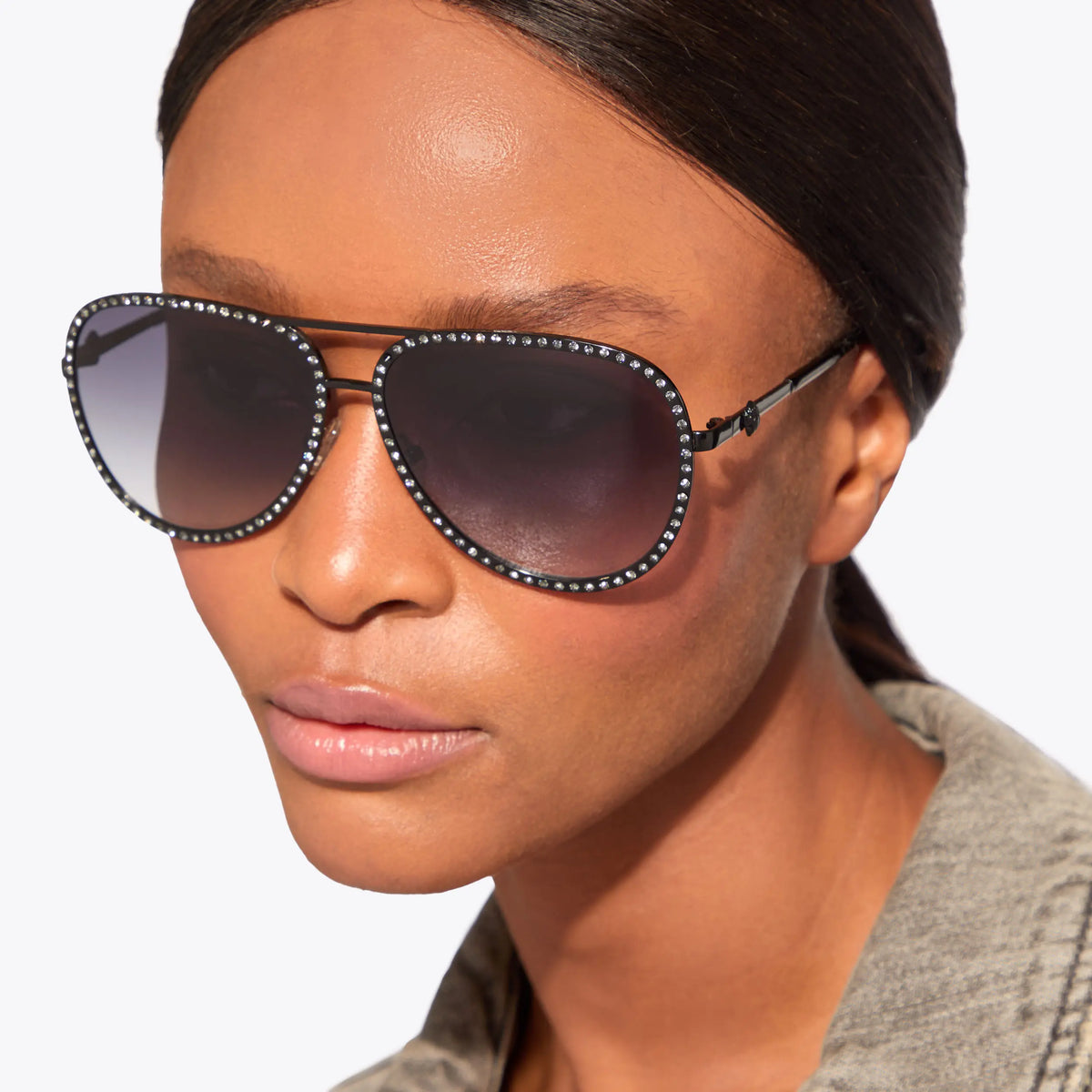 LARGE SHOREDITCH CRYSTAL AVIATOR SUNGLASSES